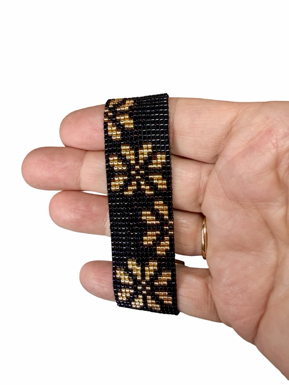 Black & Gold Art Deco Beaded Cuff Bracelet - Picture 6 of 7